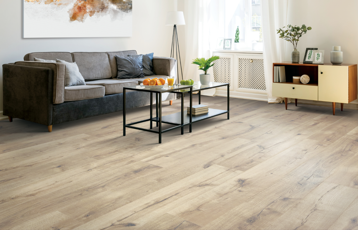 wood look laminate flooring in living room